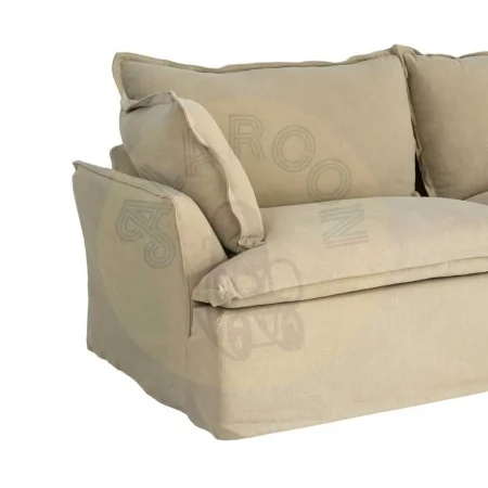 Sofá 3 plazas verde en madera de pino y tejido 20% lino 80% algodón patas PVC negras 230x109x90cm - Ixia - 617399IX - foto-secundaria-1