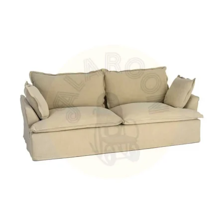 Sofá 3 plazas verde en madera de pino y tejido 20% lino 80% algodón patas PVC negras 230x109x90cm - Ixia - 617399IX - foto-secundaria-7