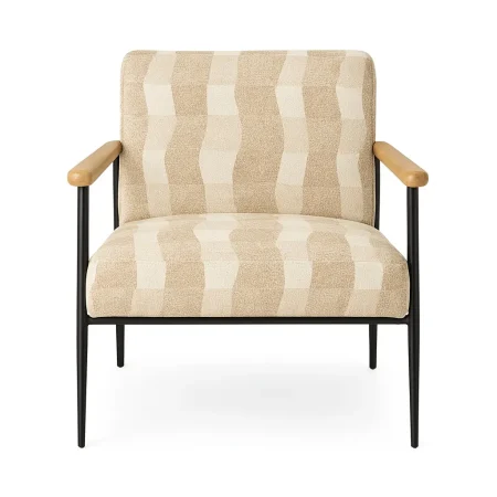 Sillón estampado beige en tejido con estructura metálica y reposabrazos de madera de caucho 64.50x76x81cm - Ixia - 617469IX - foto-blanco