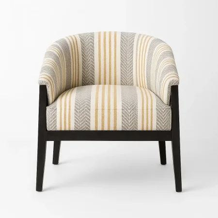 Sillón rayas gris en tejido 100% poliéster con estructura y patas en madera de caucho 82x60x72cm - Ixia - 617472IX - foto-blanco