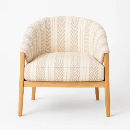 Sillón rayas beige en tejido y madera 82x60x72cm - Ixia - 617473IX - foto-blanco
