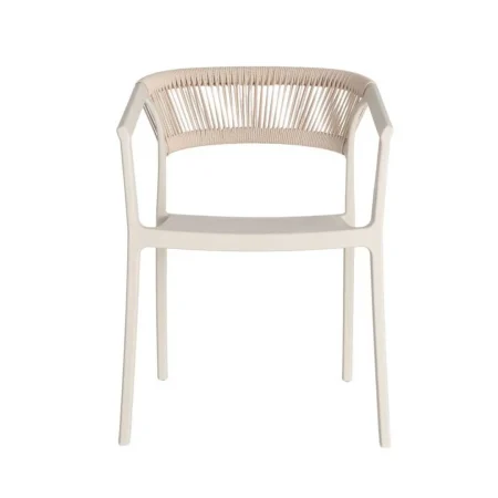 Silla apilable en polipropileno color arena con cuerda de polietileno y protección UV 56x52x76cm - Ixia - 617497IX - foto-blanco