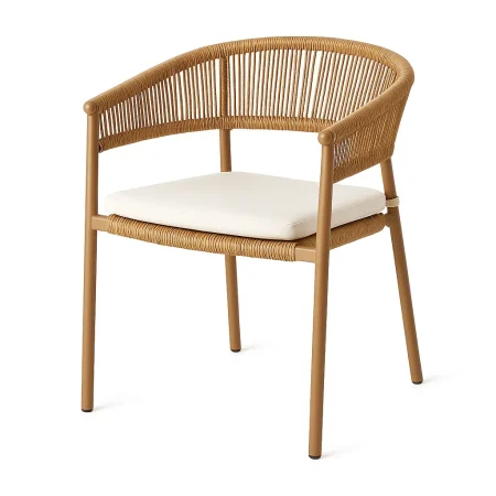 Silla apilable en acero y ratán PE para exterior con cojín desenfundable 57x58x77cm - Ixia - 617501IX - foto-blanco