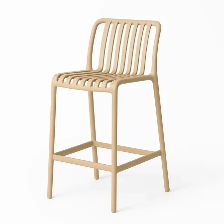 Taburete beige de polipropileno para exterior no apilable asiento 65cm 51x50x92cm - Ixia - 617726IX - foto-blanco