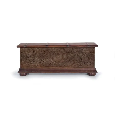 Baúl Lunex en madera de mango tallado a mano con amplio interior 116x40x45cm - Giner y Colomer - 6182GYC - foto-blanco