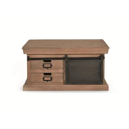 Mesa de centro cuadrada industrial en madera de mango y metal con 4 cajones y 2 puertas acabado gris oscuro envejecido 90x90x45cm - Giner y Colomer - 6194GYC - foto-blanco