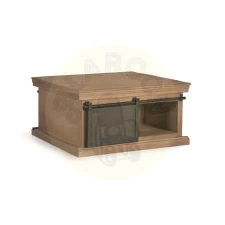 Mesa de centro cuadrada industrial en madera de mango y metal con 4 cajones y 2 puertas acabado gris oscuro envejecido 90x90x45cm - Giner y Colomer - 6194GYC - foto-secundaria-2