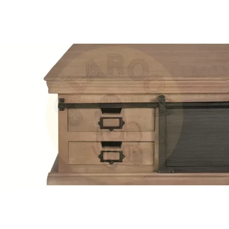 Mesa de centro cuadrada industrial en madera de mango y metal con 4 cajones y 2 puertas acabado gris oscuro envejecido 90x90x45cm - Giner y Colomer - 6194GYC - foto-secundaria-3
