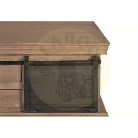 Mesa de centro cuadrada industrial en madera de mango y metal con 4 cajones y 2 puertas acabado gris oscuro envejecido 90x90x45cm - Giner y Colomer - 6194GYC - foto-secundaria-4