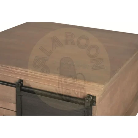 Mesa de centro cuadrada industrial en madera de mango y metal con 4 cajones y 2 puertas acabado gris oscuro envejecido 90x90x45cm - Giner y Colomer - 6194GYC - foto-secundaria-5