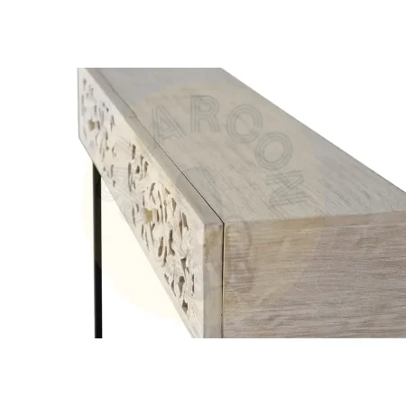 Consola Mykonos en madera de mango tallada con base metálica y 2 cajones acabado blanco envejecido 120x30x77cm - Giner y Colomer - 6197GYC - foto-secundaria-3