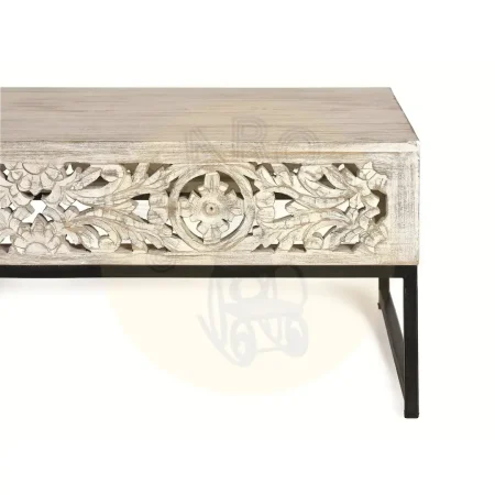 Mesa de centro Mykonos rectangular en madera de mango y metal acabado blanco envejecido estilo vintage rústico bohemio 110x60x40cm - Giner y Colomer - 6198GYC - foto-secundaria-2