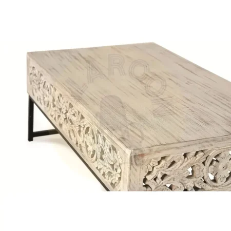 Mesa de centro Mykonos rectangular en madera de mango y metal acabado blanco envejecido estilo vintage rústico bohemio 110x60x40cm - Giner y Colomer - 6198GYC - foto-secundaria-3