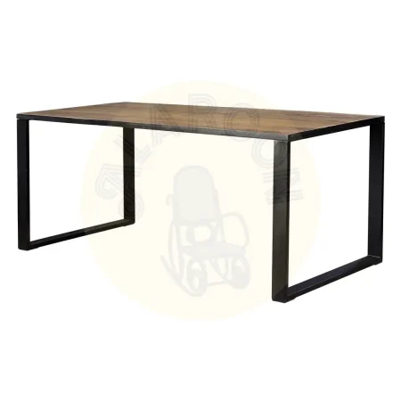 Mesa de comedor rectangular para 6-8 personas madera de mango con base de hierro negro acabado natural 180x90x76cm - Giner y Colomer - 6203GYC - foto-secundaria-1