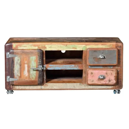 Mueble de TV Fridge en madera reciclada con puerta y 2 cajones estilo rústico sostenible 135x40x56cm - Giner y Colomer - 6213GYC - foto-blanco