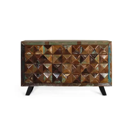 Aparador Diamante Reciclado en madera reciclada 13 cajones patas estilizadas acabado artesanal y sostenible 150x40x90cm - Giner y Colomer - 6240GYC - foto-blanco