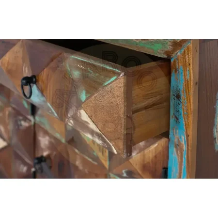 Aparador Diamante Reciclado en madera reciclada 13 cajones patas estilizadas acabado artesanal y sostenible 150x40x90cm - Giner y Colomer - 6240GYC - foto-secundaria-3