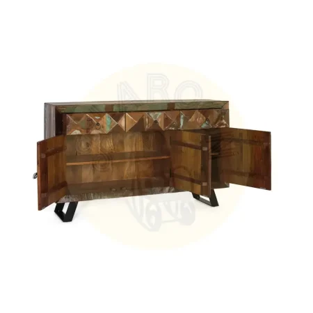Aparador Diamante Reciclado en madera reciclada 13 cajones patas estilizadas acabado artesanal y sostenible 150x40x90cm - Giner y Colomer - 6240GYC - foto-secundaria-8