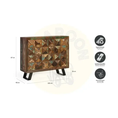 Cómoda Diamante en madera reciclada con varios cajones y acabado natural 100x40x87cm - Giner y Colomer - 6242GYC - foto-secundaria-5