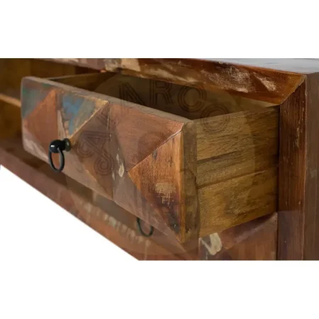 Mueble TV Diamante Reciclado en madera reciclada con 4 cajones espacio central abierto patas de hierro y orificios pasacables 150x40x55cm - Giner y Colomer - 6244GYC - foto-secundaria-3