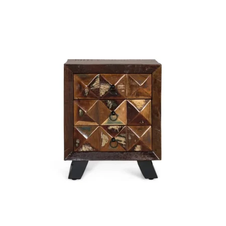 Mesita de noche Diamante Reciclado 3 cajones madera reciclada con pies de hierro y vetas únicas 50x40x60cm - Giner y Colomer - 6248GYC - foto-blanco