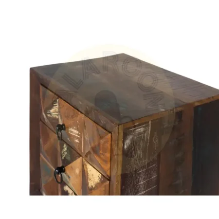 Mesita de noche Diamante Reciclado 3 cajones madera reciclada con pies de hierro y vetas únicas 50x40x60cm - Giner y Colomer - 6248GYC - foto-secundaria-2