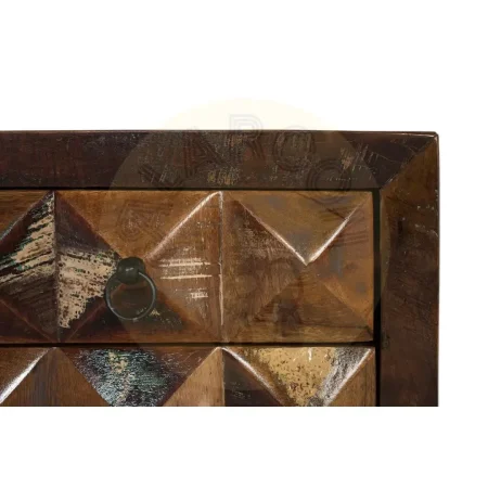 Mesita de noche Diamante Reciclado 3 cajones madera reciclada con pies de hierro y vetas únicas 50x40x60cm - Giner y Colomer - 6248GYC - foto-secundaria-4