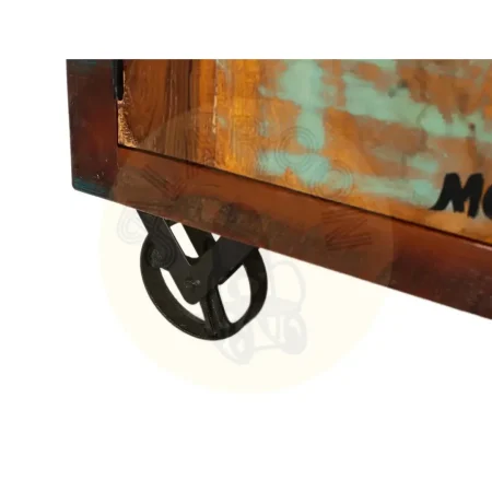 Mueble TV Verrier madera maciza reciclada 2 puertas 1 cajón ruedas de hierro acabado único 160x40x55cm - Giner y Colomer - 6295GYC - foto-secundaria-4