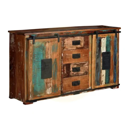 Aparador Yapen madera reciclada multicolor 4 cajones 2 puertas correderas estilo artesanal 150x38x81cm - Giner y Colomer - 6358GYC - foto-secundaria-1