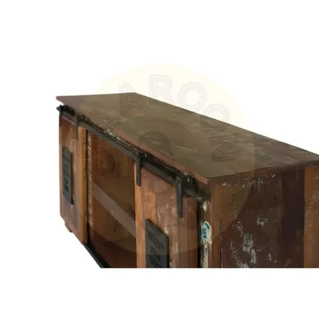 Mueble TV Yapen madera reciclada 2 puertas correderas con estante y orificios para cables 130x40x62cm - Giner y Colomer - 6359GYC - foto-secundaria-1