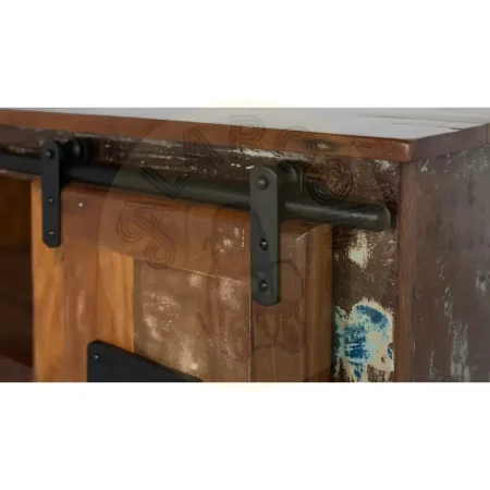 Mueble TV Yapen madera reciclada 2 puertas correderas con estante y orificios para cables 130x40x62cm - Giner y Colomer - 6359GYC - foto-secundaria-2