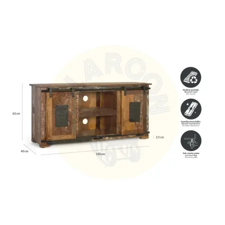 Mueble TV Yapen madera reciclada 2 puertas correderas con estante y orificios para cables 130x40x62cm - Giner y Colomer - 6359GYC - foto-secundaria-5
