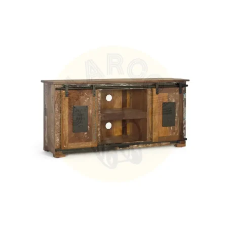 Mueble TV Yapen madera reciclada 2 puertas correderas con estante y orificios para cables 130x40x62cm - Giner y Colomer - 6359GYC - foto-secundaria-7