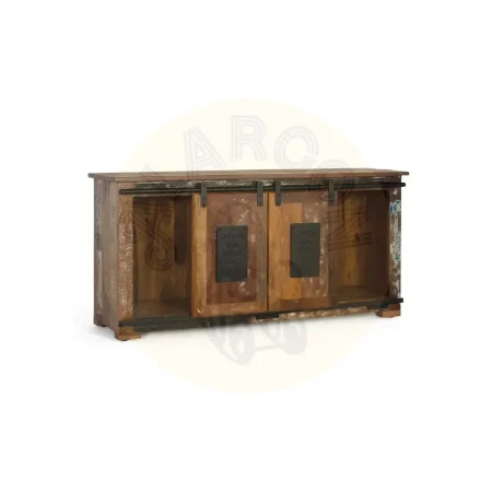 Mueble TV Yapen madera reciclada 2 puertas correderas con estante y orificios para cables 130x40x62cm - Giner y Colomer - 6359GYC - foto-secundaria-8