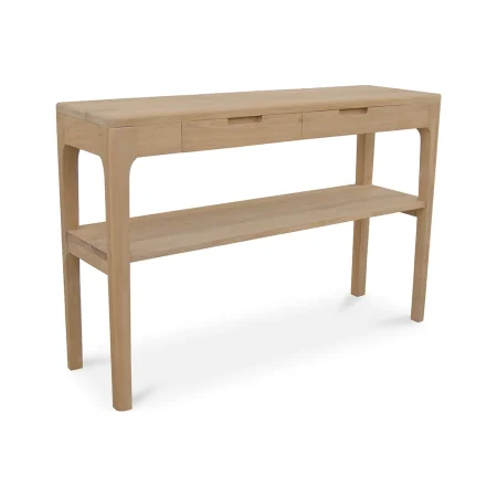 Consola Terra 2 cajones y 1 estante en madera maciza de teca hecha a mano 120x80x35cm - Moycor - 6390110MYC - foto-blanco