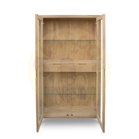 Vitrina Terra 2 cajones 2 puertas en madera de teca maciza hecha a mano 100x190x40cm - Moycor - 6390421MYC - foto-secundaria-2