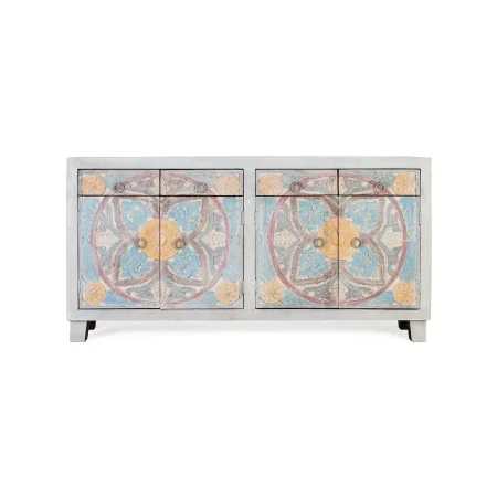 Aparador Olympia en madera de mango maciza 4 puertas y 4 cajones con detalles artesanales 180x40x92cm - Giner y Colomer - 6395GYC - foto-blanco