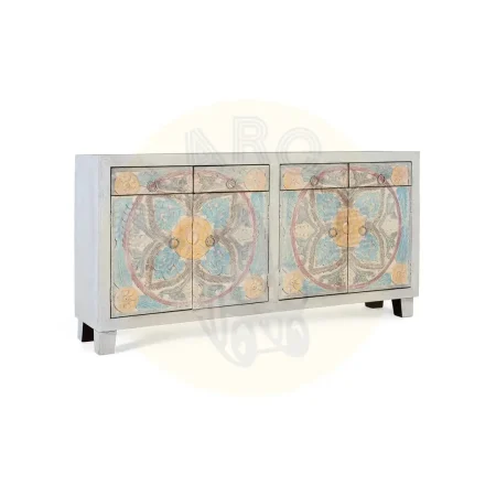 Aparador Olympia en madera de mango maciza 4 puertas y 4 cajones con detalles artesanales 180x40x92cm - Giner y Colomer - 6395GYC - foto-secundaria-1