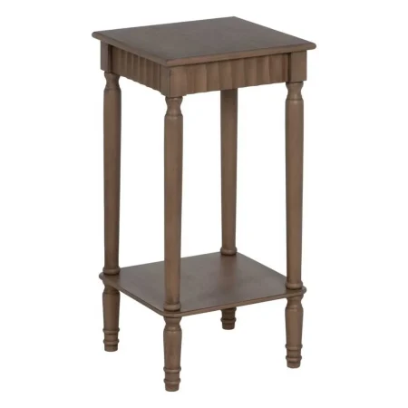 Mesa auxiliar marrón con tablero y cajones en DM y estructura de pino 36x36x71cm - Ixia - 640418IX - foto-blanco