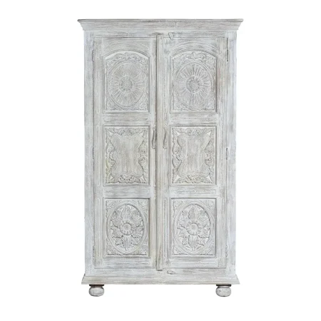 Armario Zuni madera de mango maciza con barra para colgar y tres baldas fijas 124x42x176cm - Giner y Colomer - 6422GYC - foto-blanco