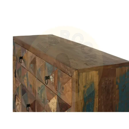 Consola Diamante Reciclado 2 cajones 2 puertas madera reciclada patas de hierro acabado multicolor patas negras estilo industrial 100x32x87cm - Giner y Colomer - 6425GYC - foto-secundaria-1