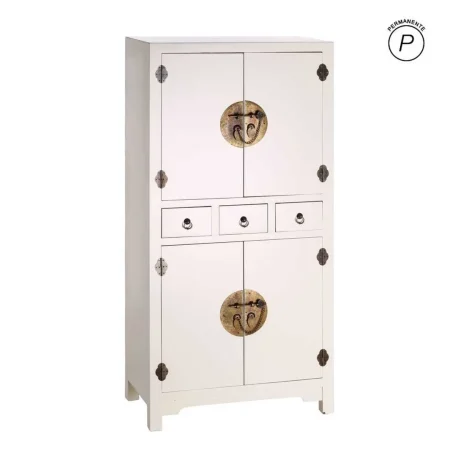 Mueble auxiliar blanco en DM 4 puertas 3 cajones con 2 lejas extraíbles 63x33x131cm - Ixia - 64535IX - foto-blanco
