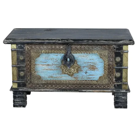 Baúl Pena en madera de mango con detalles en bronce diseño artesanal y acabado natural 80x40x45cm - Giner y Colomer - 6496GYC - foto-blanco