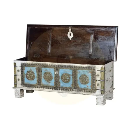 Baúl Ravoa en madera de mango tapa nogal detalles en bronce diseño artesanal 116x40x45cm - Giner y Colomer - 6497GYC - foto-secundaria-2