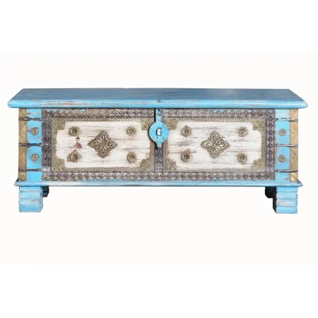 Baúl Teko en madera de mango con aplicaciones de bronce acabado natural ideal para almacenar ropa y accesorios 116x40x45cm - Giner y Colomer - 6520GYC - foto-blanco