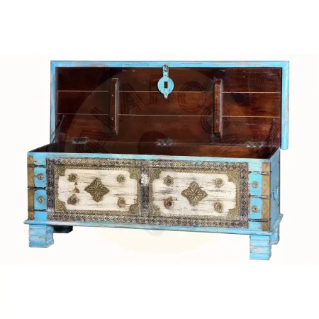 Baúl Teko en madera de mango con aplicaciones de bronce acabado natural ideal para almacenar ropa y accesorios 116x40x45cm - Giner y Colomer - 6520GYC - foto-secundaria-1