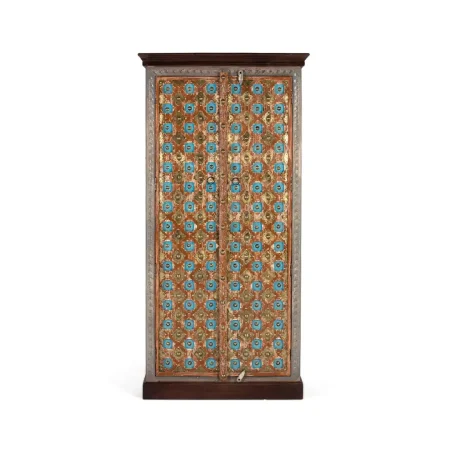 Armario Zero 2 puertas en madera de mango con detalles en bronce y estantes amplios 90x40x180cm - Giner y Colomer - 6556GYC - foto-blanco
