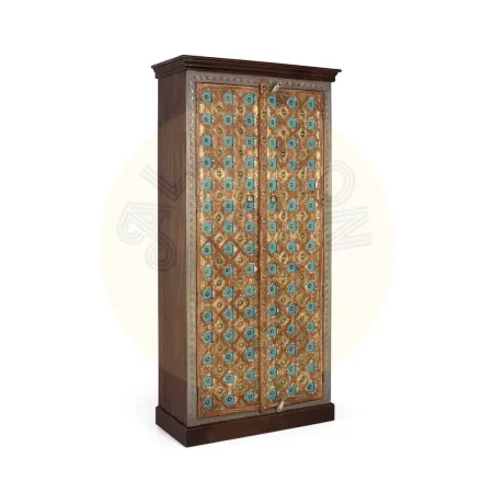 Armario Zero 2 puertas en madera de mango con detalles en bronce y estantes amplios 90x40x180cm - Giner y Colomer - 6556GYC - foto-secundaria-1