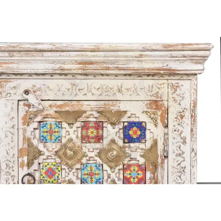 Mueble de TV Bakhra en madera de mango con 2 puertas y detalles en azulejo y bronce 150x40x60cm - Giner y Colomer - 6571GYC - foto-secundaria-4