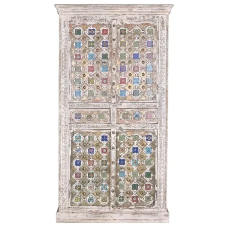 Armario Bakhra de madera de mango con detalles en azulejo y bronce 100x40x185cm - Giner y Colomer - 6572GYC - foto-blanco